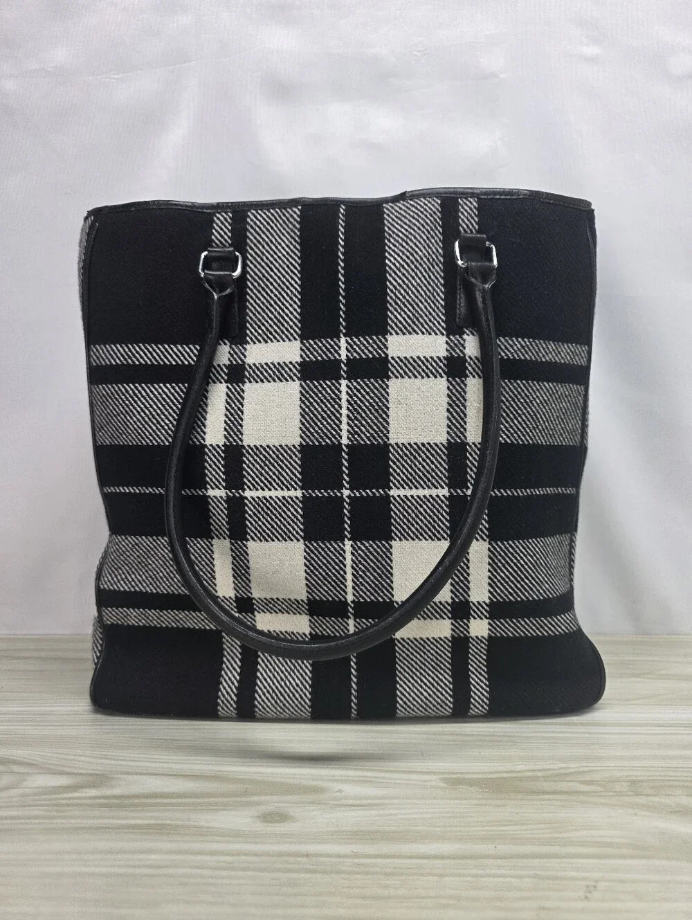 Banana Republic Black and White Plaid Structured Tote